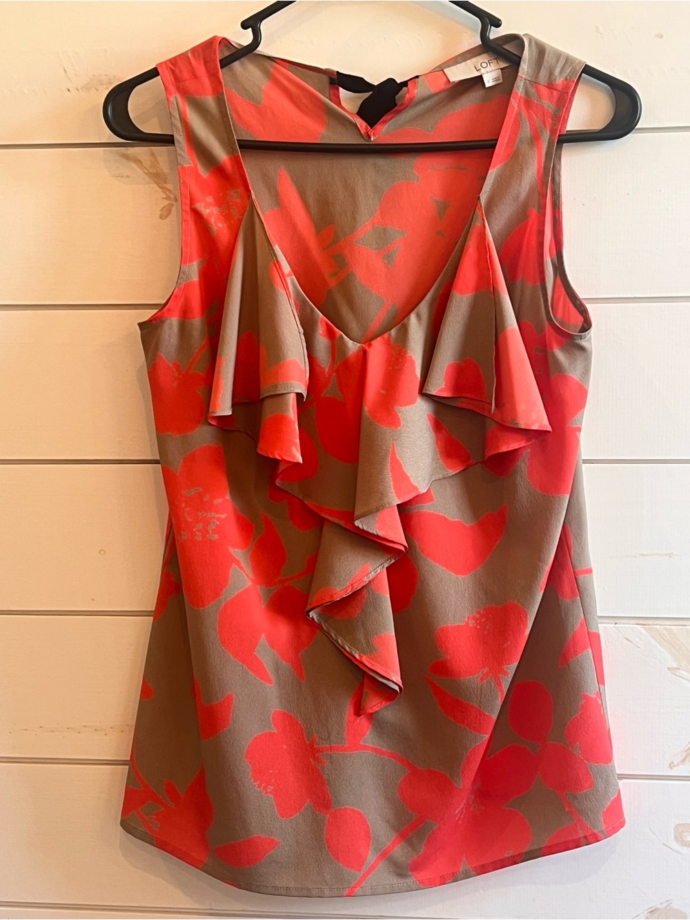 LOFT Coral and Taupe Floral Blouse